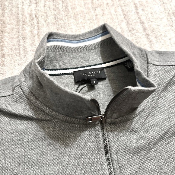 NEW Ted Baker Half Zip Pullover Sweater - Original Pkg Textured Gray Cotton - Picture 11 of 12